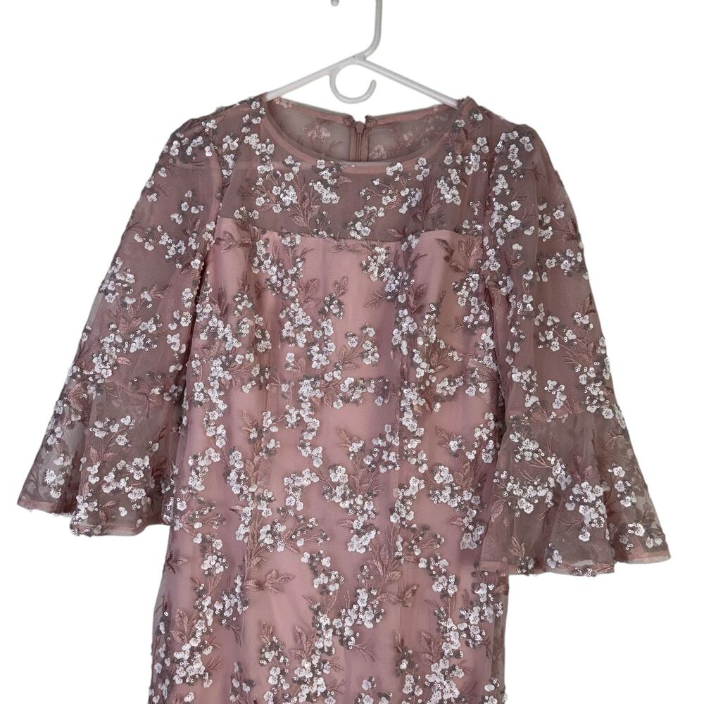 Alex Evenings Blush Pink Sequin Embroidered Dress Size 4 Formal Wedding Guest - Picture 5 of 10